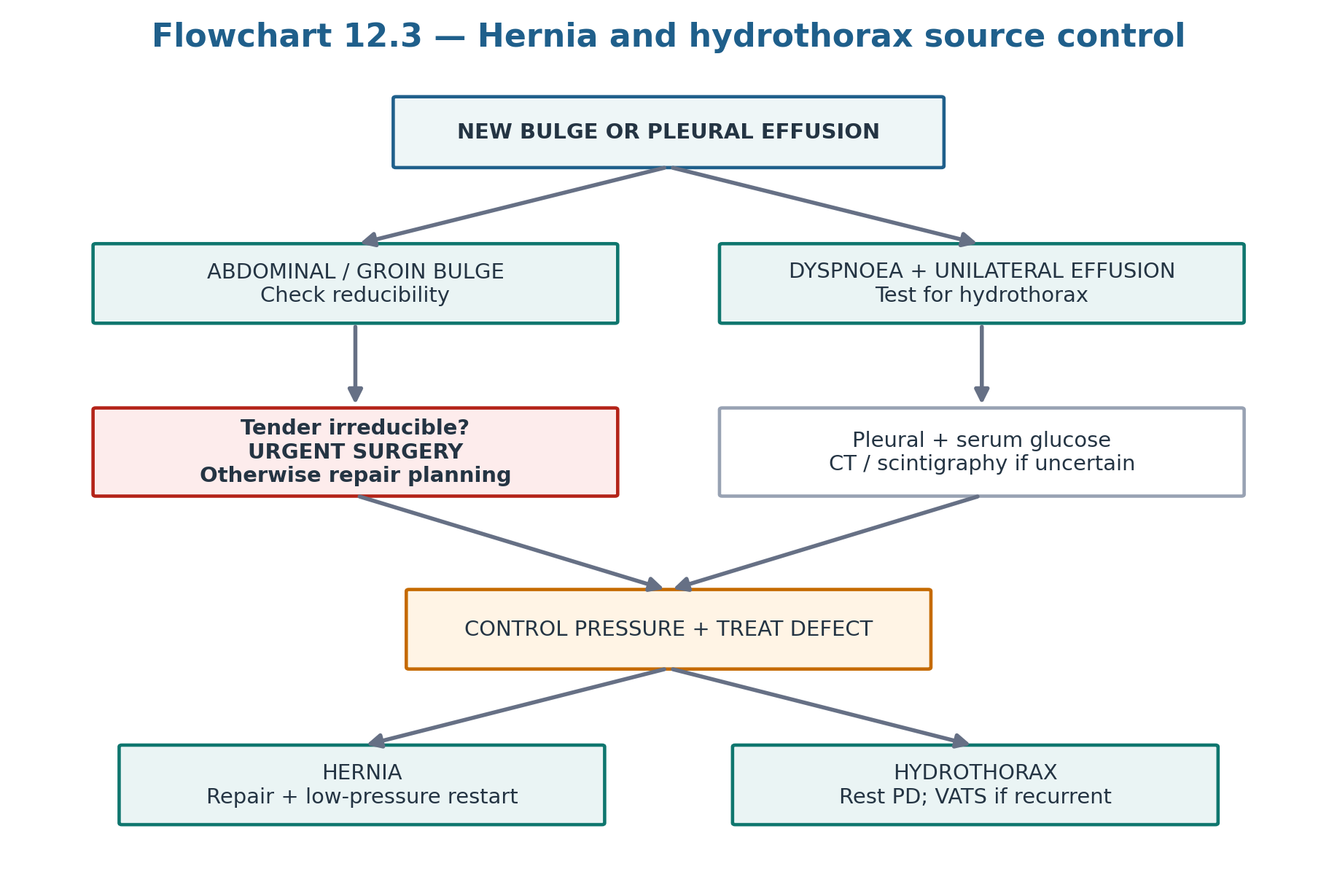 Flowchart 12.3 — Hernia and hydrothorax source control.